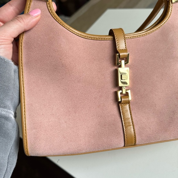 Vintage Y2K Gucci Bardot Jackie Purse Bag Pink Suede Blush Tan - Picture 6 of 15